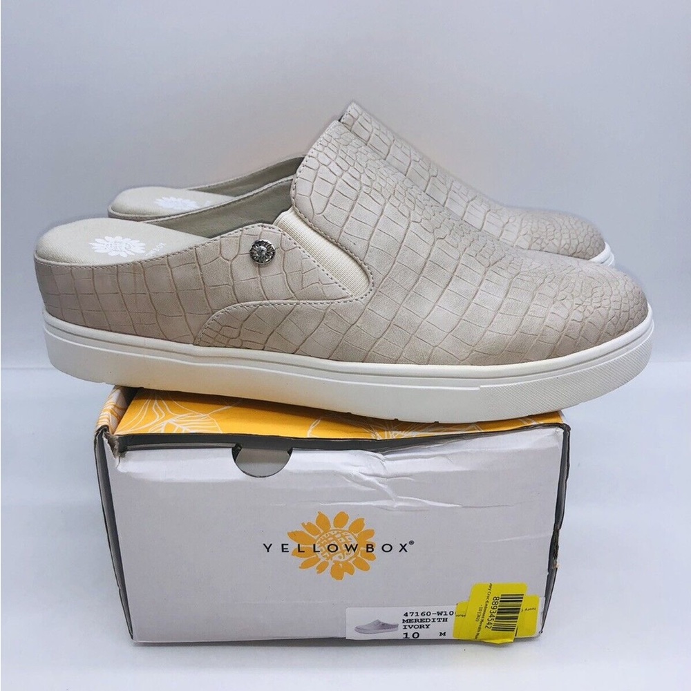 Yellow Box | Meredith Ivory Croc Embossed Mule Sneaker Various Sizes Available